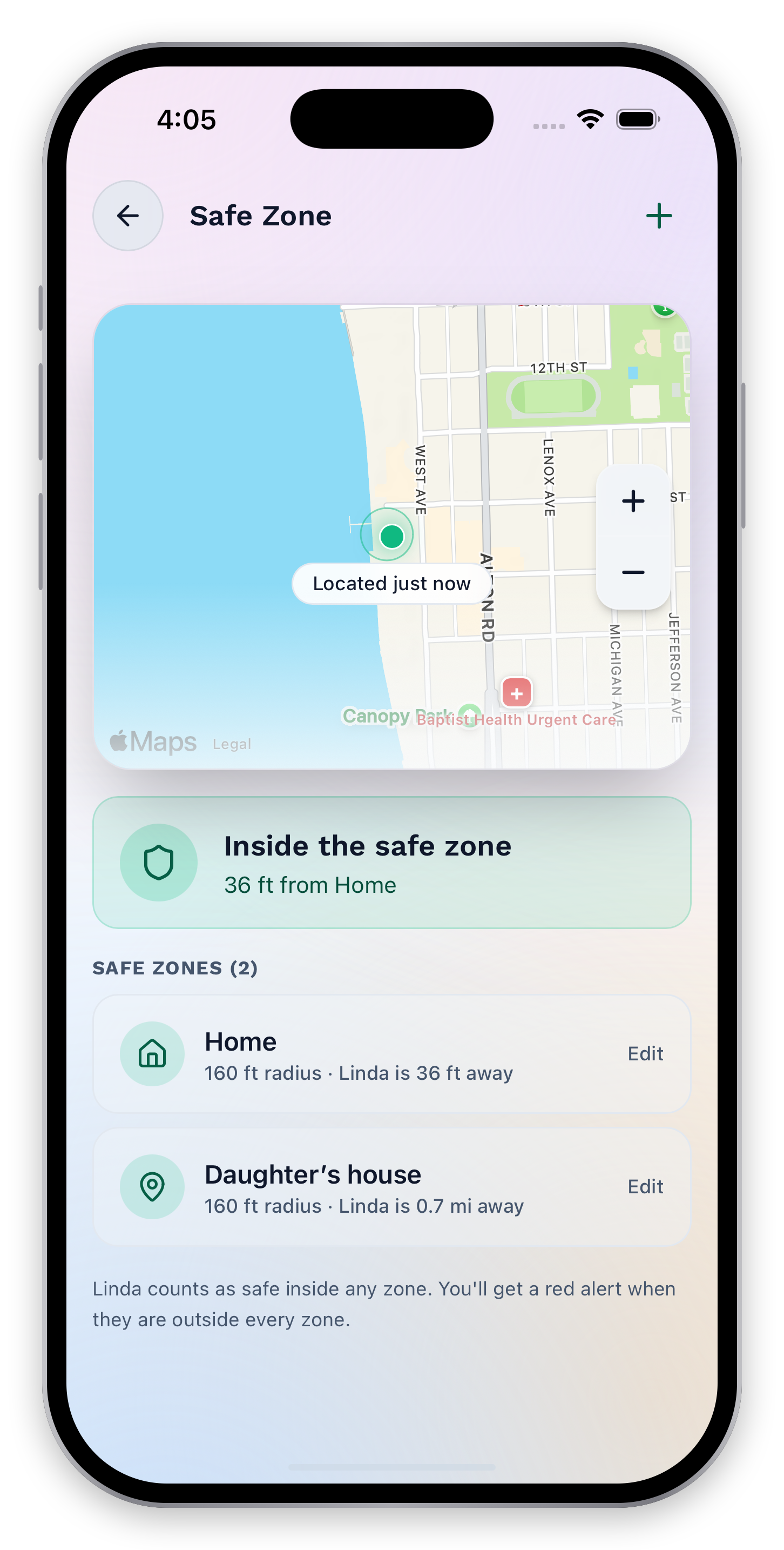 Safe-zone settings for managing places and their boundaries.